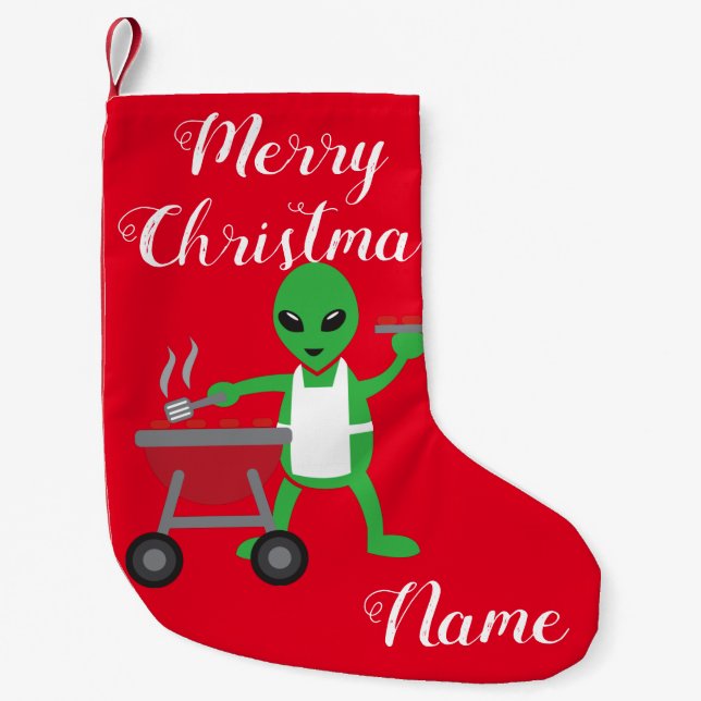 Alien Barbeque Cookout Thunder_Cove Small Christmas Stocking (Front)