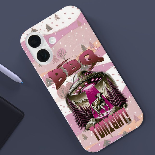 Alien BBQ Cow Abduction Joke iPhone 16 Case (Creator Uploaded)