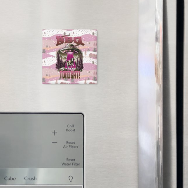 Alien BBQ Cow Abduction Joke Magnet (In Situ (Fridge))