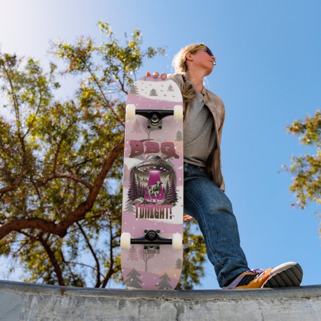 Alien BBQ Cow Abduction Joke Skateboard (Outdoor 1)