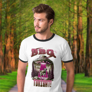 Alien BBQ Cow Abduction Joke T-Shirt