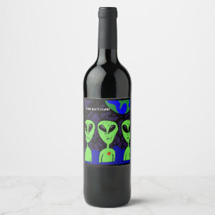 Alien beings space art wine label
