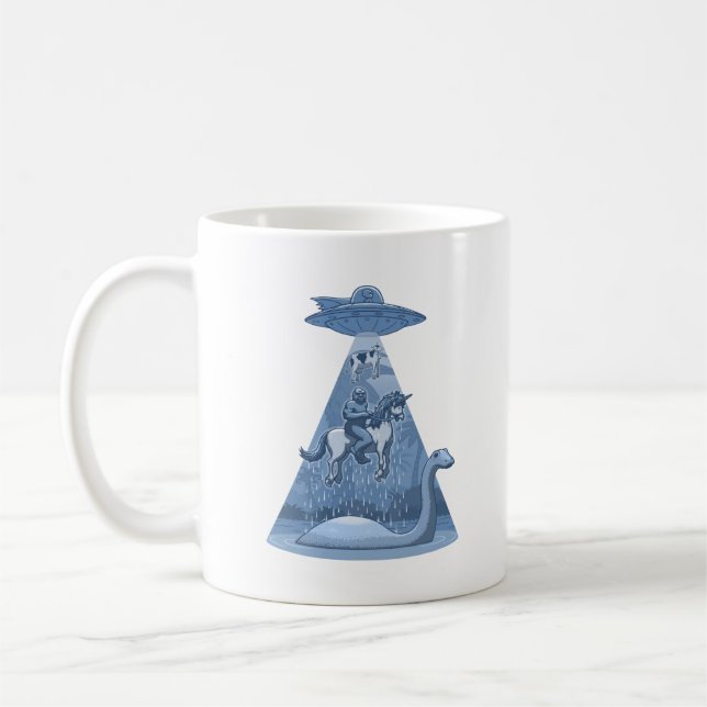 Alien, Bigfoot, Unicorn, Nessie Coffee Mug (Left)