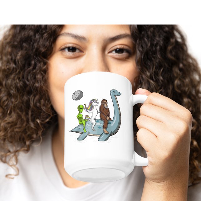Alien Bigfoot Unicorn Riding Loch Ness Monster Coffee Mug (Creator Uploaded)