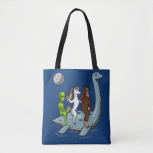 Alien Bigfoot Unicorn Riding Loch Ness Monster Tote Bag