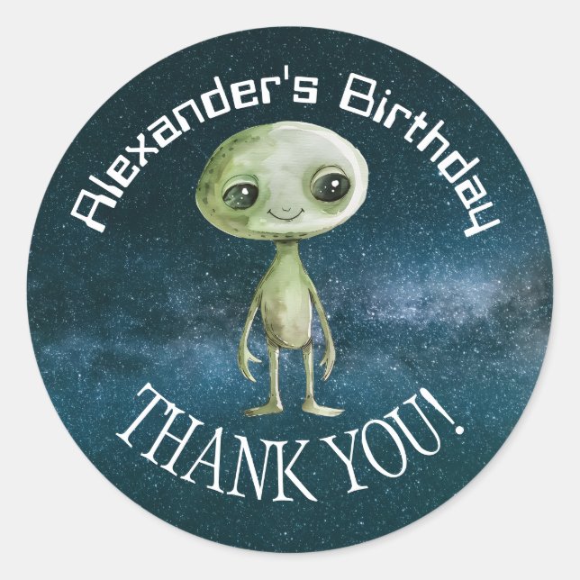 Alien Birthday Party Sticker (Front)