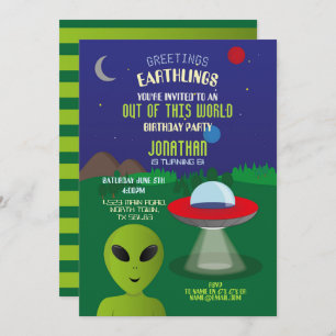 Alien Birthday Spaceship Aliens Invasion Space Fun Invitation