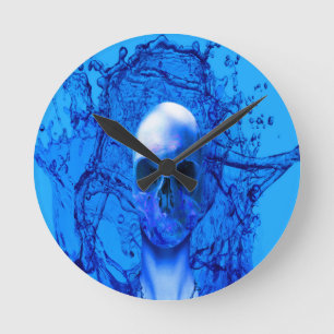 Alien Blue Skull Round Clock