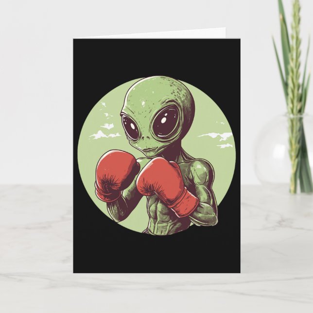 Alien Boxer Ready To Fight In Gloves  Card (Front)