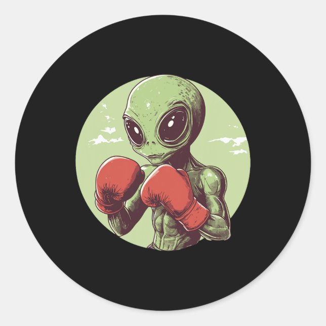 Alien Boxer Ready To Fight In Gloves  Classic Round Sticker (Front)