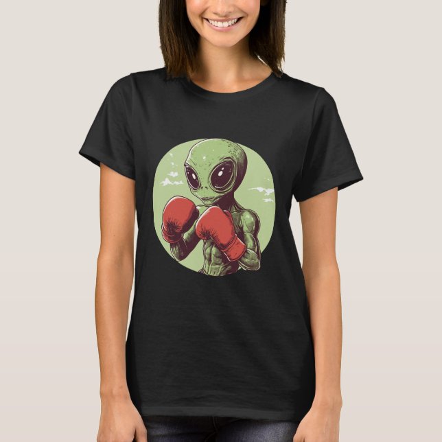 Alien Boxer Ready To Fight In Gloves  T-Shirt (Front)
