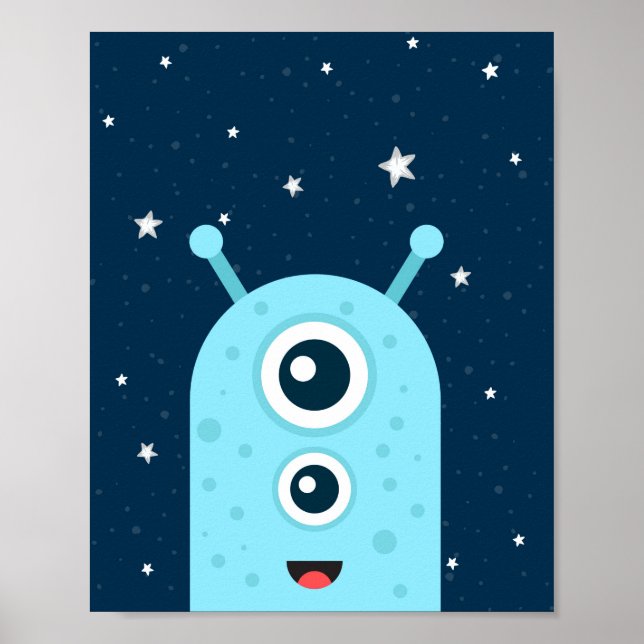 Alien Boy Nursery Print Stars Galaxy Outer Space (Front)