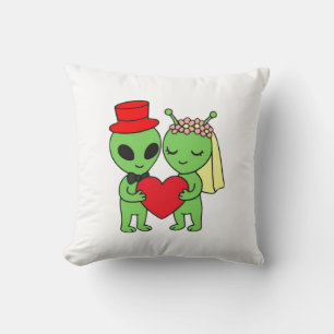 Alien Bride Groom Decorative Wedding Cushion