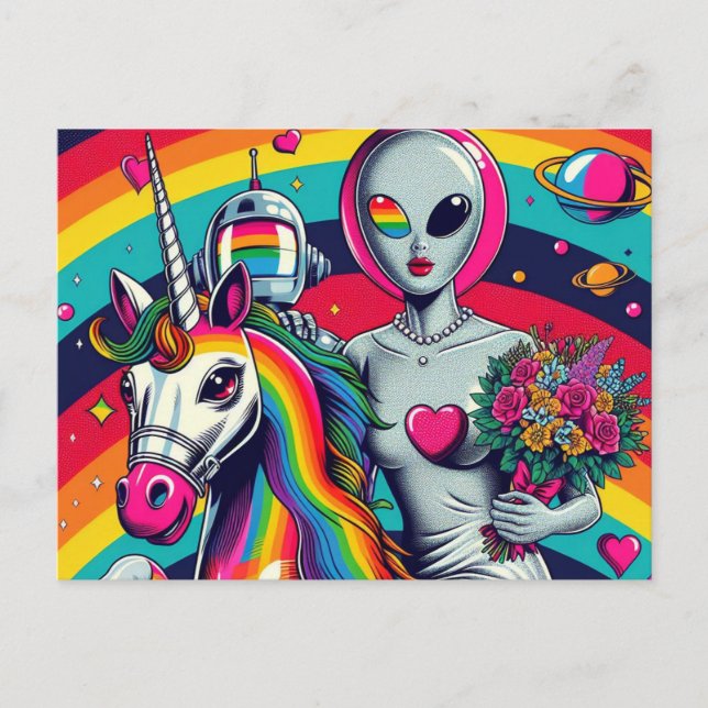 Alien Bride on a Unicorn  Postcard (Front)