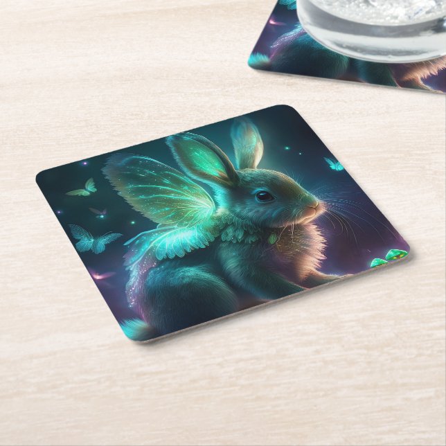 Alien Bunny Square Paper Coaster (Angled)