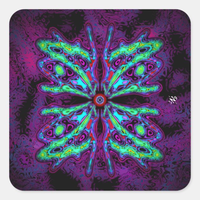 Alien butterfly b (colourful pattern) v2 square sticker (Front)