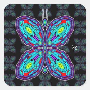 Alien butterfly (colourful pattern) v3 square sticker