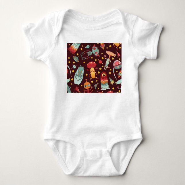 Alien Cartoon: Vintage Space Fun Baby Bodysuit (Front)