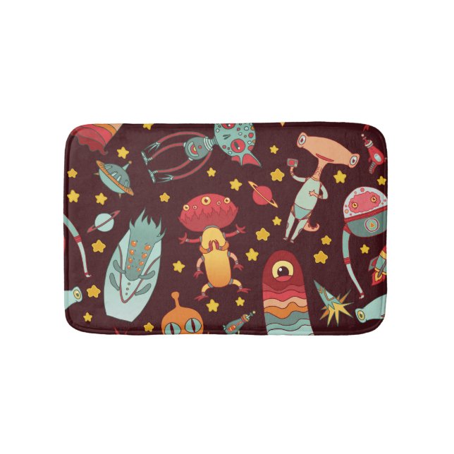 Alien Cartoon: Vintage Space Fun Bath Mat (Front)