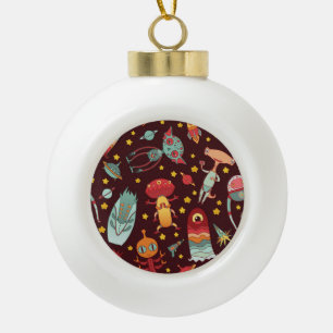 Alien Cartoon: Vintage Space Fun Ceramic Ball Christmas Ornament
