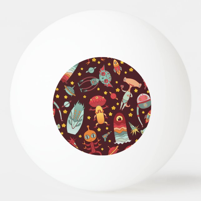 Alien Cartoon: Vintage Space Fun Ping Pong Ball (Front)