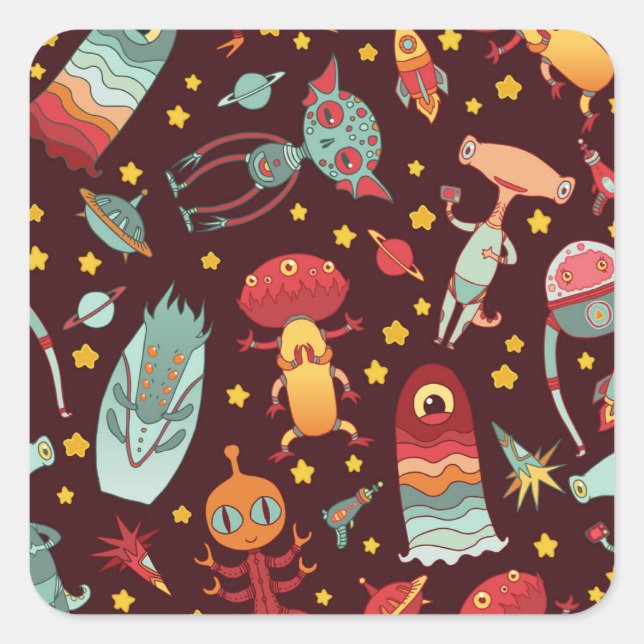 Alien Cartoon: Vintage Space Fun Square Sticker (Front)