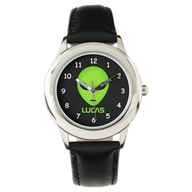 Alien cartoon watch personalised with kids name (Front)