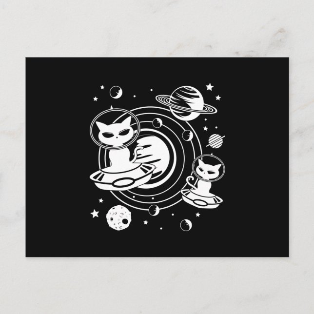 Alien Cat Cats Ufo Space Kitten Pets Funny Gift Postcard (Front)