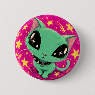 Alien Cat Fisheye Space Art Button