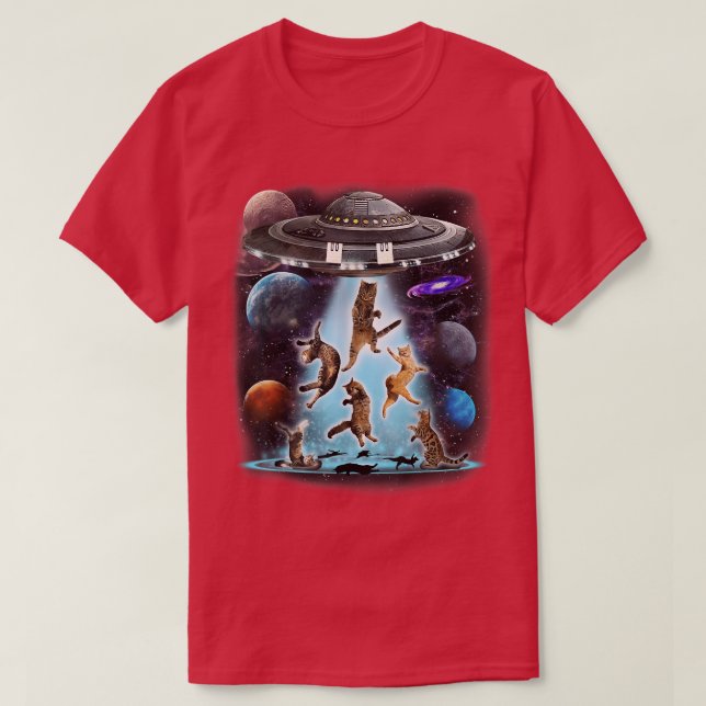 Alien Cat Flying Saucer Outer Space Planets Scienc T-Shirt (Design Front)
