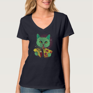 Alien Cat Funny Eat Pizza Taco Space Cats Kitty Lo T-Shirt