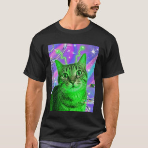 Alien Cat Green Purple Antenna Sci Fi Trippy Y2K N T-Shirt