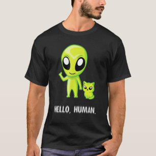 Alien Cat Hello Human Ufo Kitten T-Shirt