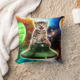 Alien cat in the ufo saucer cushion