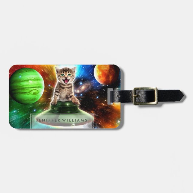 Alien cat in the ufo saucer                        luggage tag (Front Horizontal)