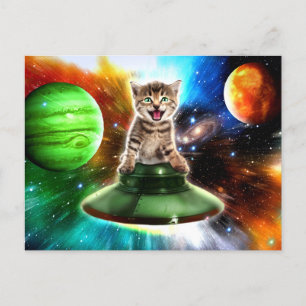 Alien cat in the ufo saucer Postcard