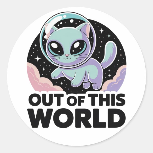 “Alien Cat Invasion – Quirky Cosmic Kitty for Cat  Classic Round Sticker (Front)