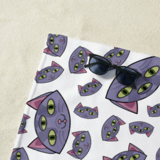 Alien Cat Pattern Beach Towel