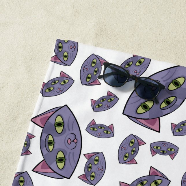 Alien Cat Pattern Beach Towel (In Situ)