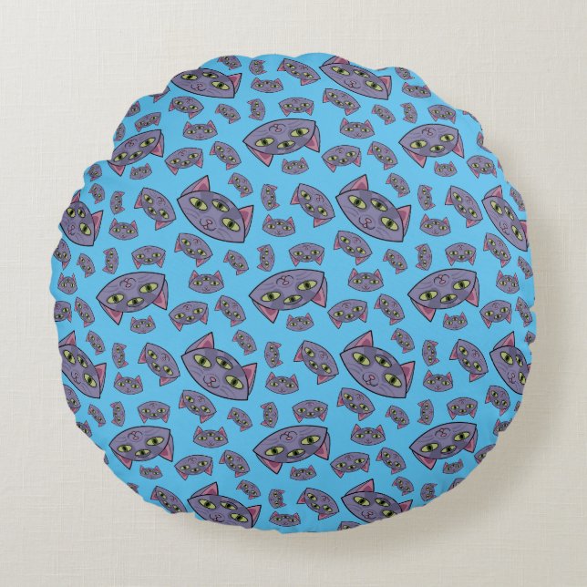 Alien Cat Pattern Round Cushion (Front)