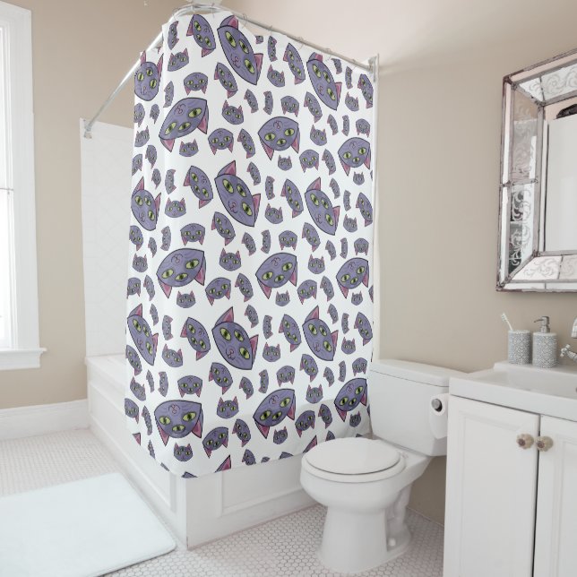 Alien Cat Pattern Shower Curtain (In Situ)