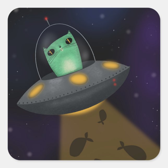 Alien Cat Square Sticker (Front)