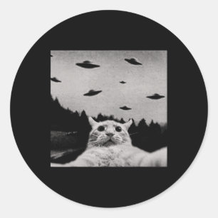 Alien Cat Ufo - Classic Fit  Round Sticker