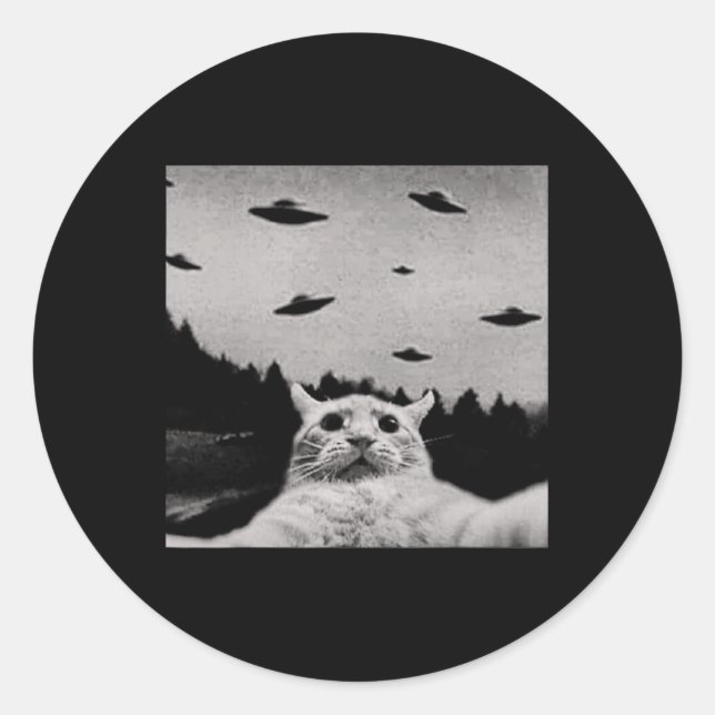 Alien Cat Ufo - Classic Fit  Round Sticker (Front)