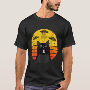 Alien Cat UFO for Men Funny Weird Black Cat UFO 2 T-Shirt