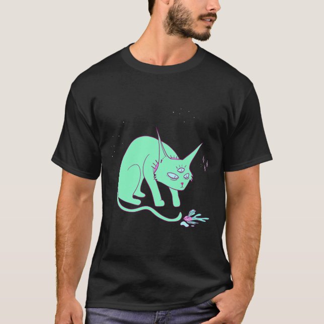 Alien Cat With A Fish T-Shirt (Front)