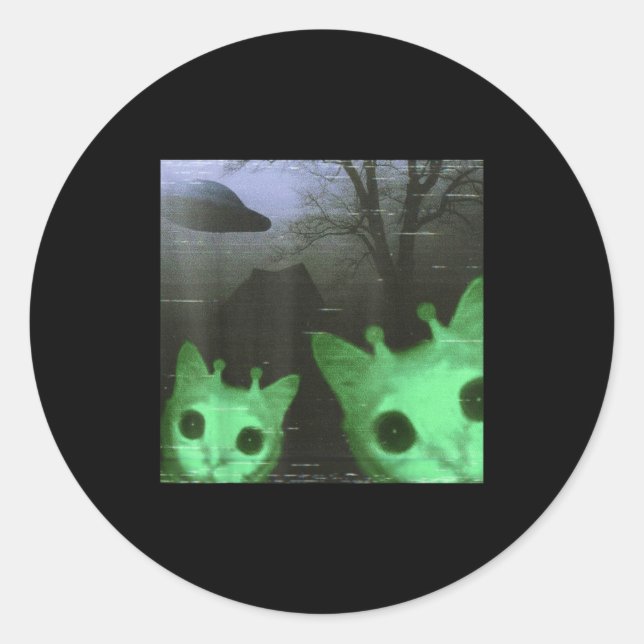 Alien Cats Ufo Funny Creepy Cat Meme For Men Women Classic Round Sticker (Front)