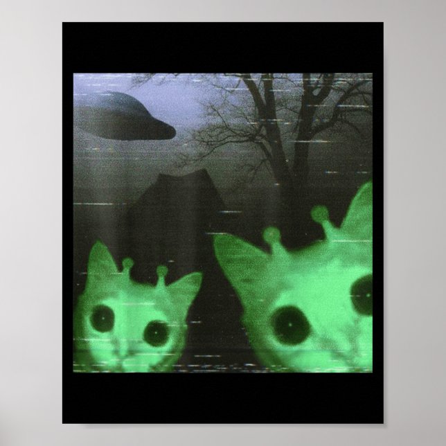 Alien Cats Ufo Funny Creepy Cat Meme For Men Women Poster (Front)
