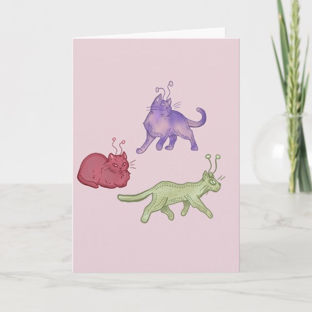 Alien Cats Whimsical Space Cat Funny Sci-Fi Card (Front)