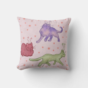 Alien Cats Whimsical Space Cat Funny Sci-Fi Cushion